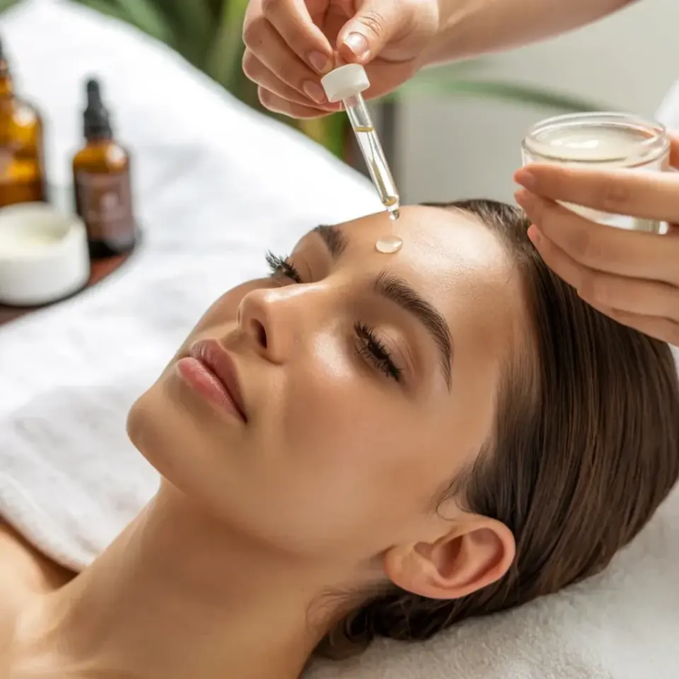 Glass dropper facial treatment for calm skin | cozy spa vibes