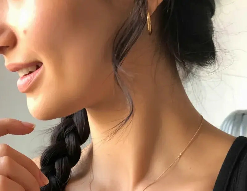 Day 1 of my hair growth journey | side braid selfie with gold necklace | before pic